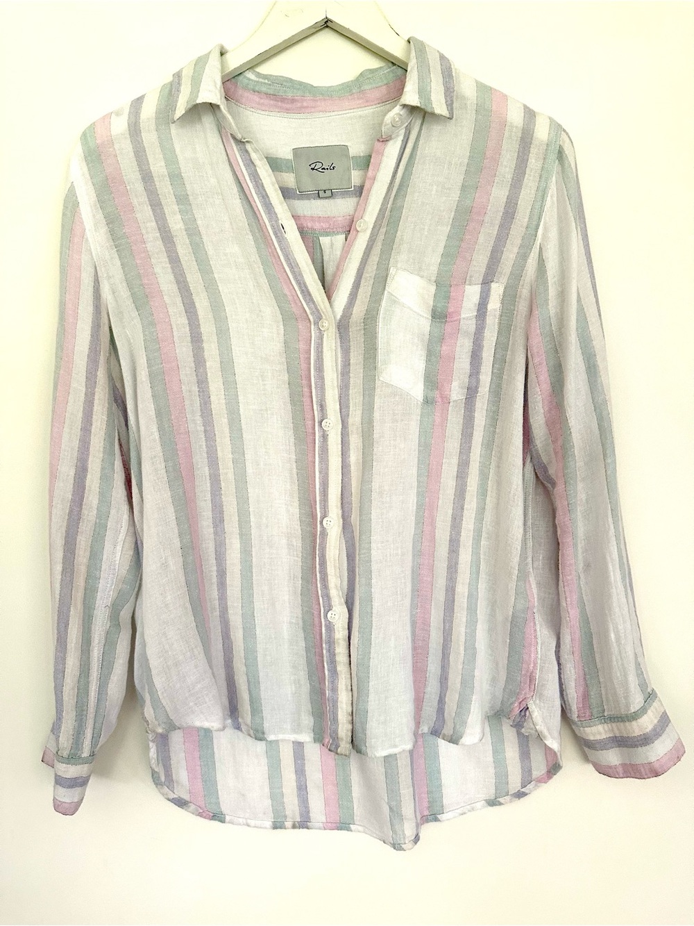 Rails Charli Lucia Stripe Linen Blend Button Down Shirt Pastel S